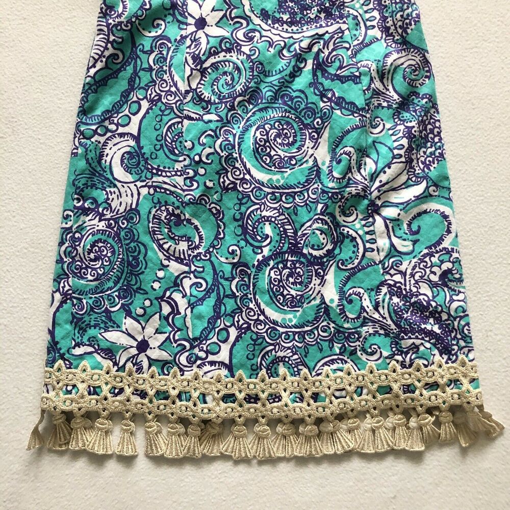 Lilly Pulitzer Women Seafoam Montauk Gold Tassel Eaton Shift Sleeveless Dress 0 - Picture 4 of 11